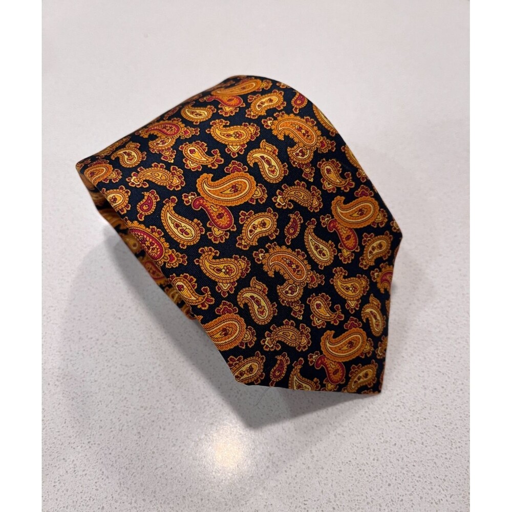 J. Press 100% Silk Paisley Print Tie in Navy/Gold/Red